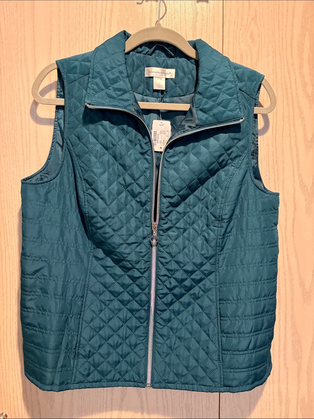 Christopher & Banks Teal mallard green Quilted Zip Vest NWT